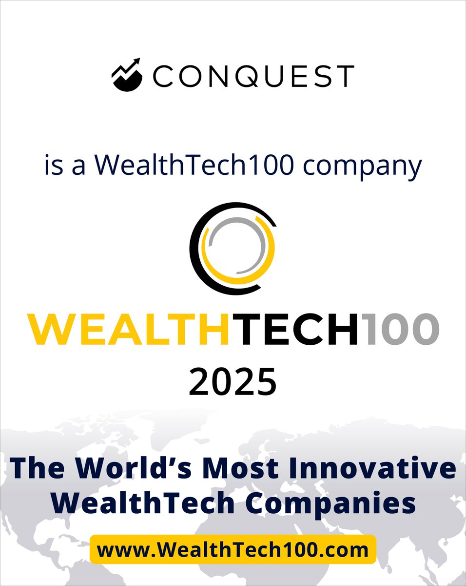ConquestPlanInc's tweet image. We’re honoured to announce that Conquest has been named to @Fintech_Global&apos;s #WealthTech100 list for 2025!
Out of more than 1,200 businesses worldwide, Conquest was selected as one of 100 standout companies driving the industry forward.
Learn more: WealthTech100.com
