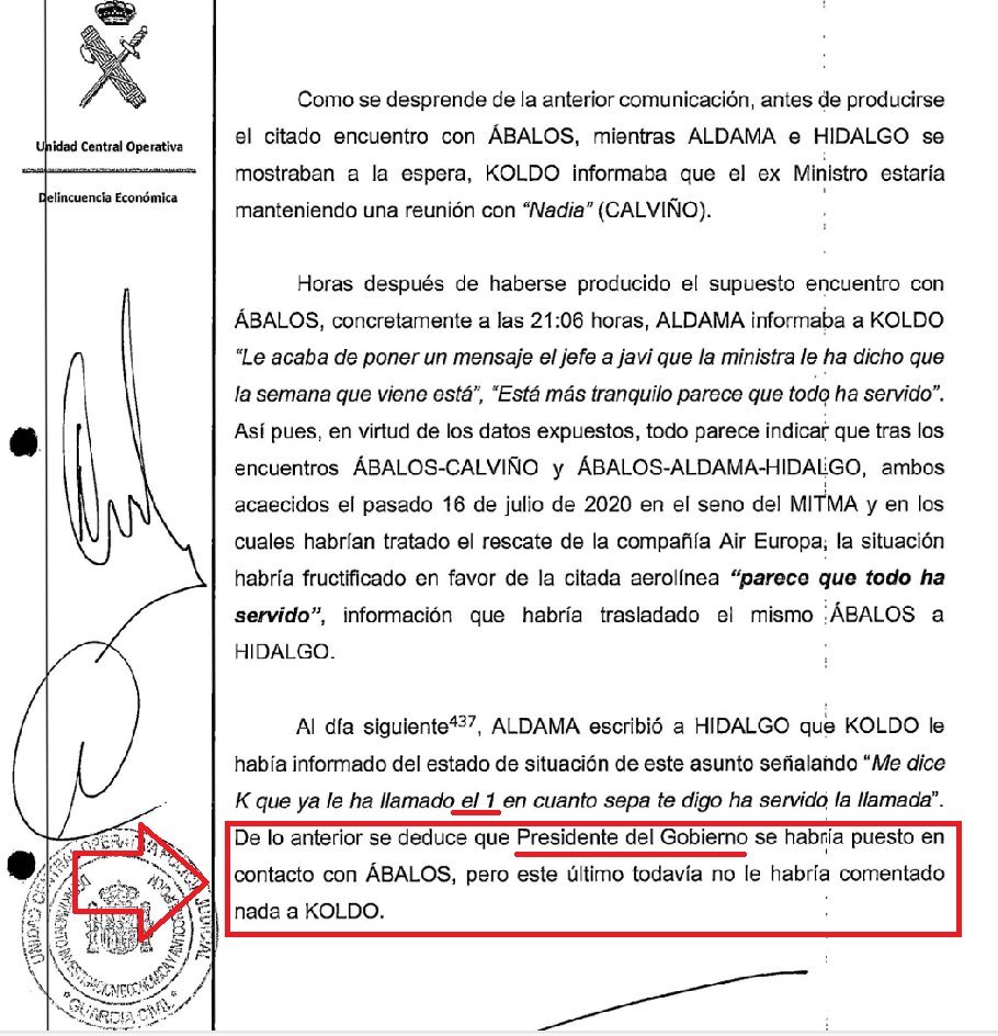GuillermoRocaf1's tweet photo. BOMBAZOOOOO🎯: El Presidente del Gobierno PEDRO SÁNCHEZ PROMOVIÓ con su esposa Begoña Gómez y AUTORIZÓ el RESCATE con fondos públicos de AIR EUROPA por 475 millones de euros durante la Pandemia 👇🧐

Así consta en el Informe de la @guardiacivil 👇

El Triunvirato de autorización del RESCATE ILEGAL lo componen "El 1" @sanchezcastejon, @nadiacalvino y ABALOS ✅

PEDRO SÁNCHEZ DIMISIÓN!