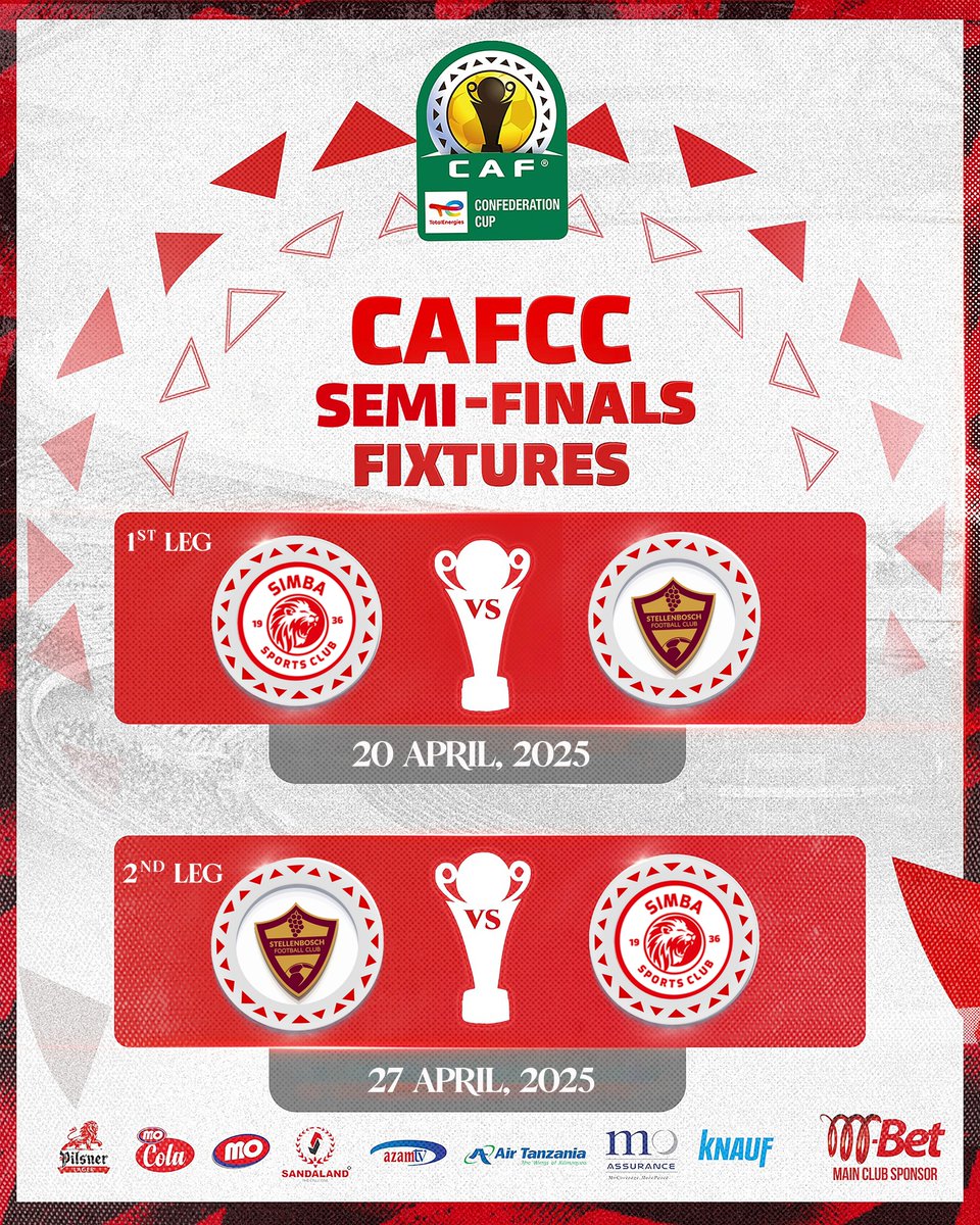 Tutawakabili Stellenbosch FC ya Afrika Kusini katika nusu fainali ya Kombe la Shirikisho Afrika. #TotalEnergiesCAFCC #WenyeNchi #NguvuMoja