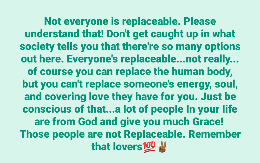 Prettyface1227's tweet photo. Not everyone is Replaceable, remember that!

#Inspiration #PoetryCommunity #SelfDiscovery #NicholeNichole #HeartfeltWords #EmbraceYourJourney #LetsGetLost #FollowYourHeart #EverydayWisdom  #grace https://t.co/bv0Os3OS5e