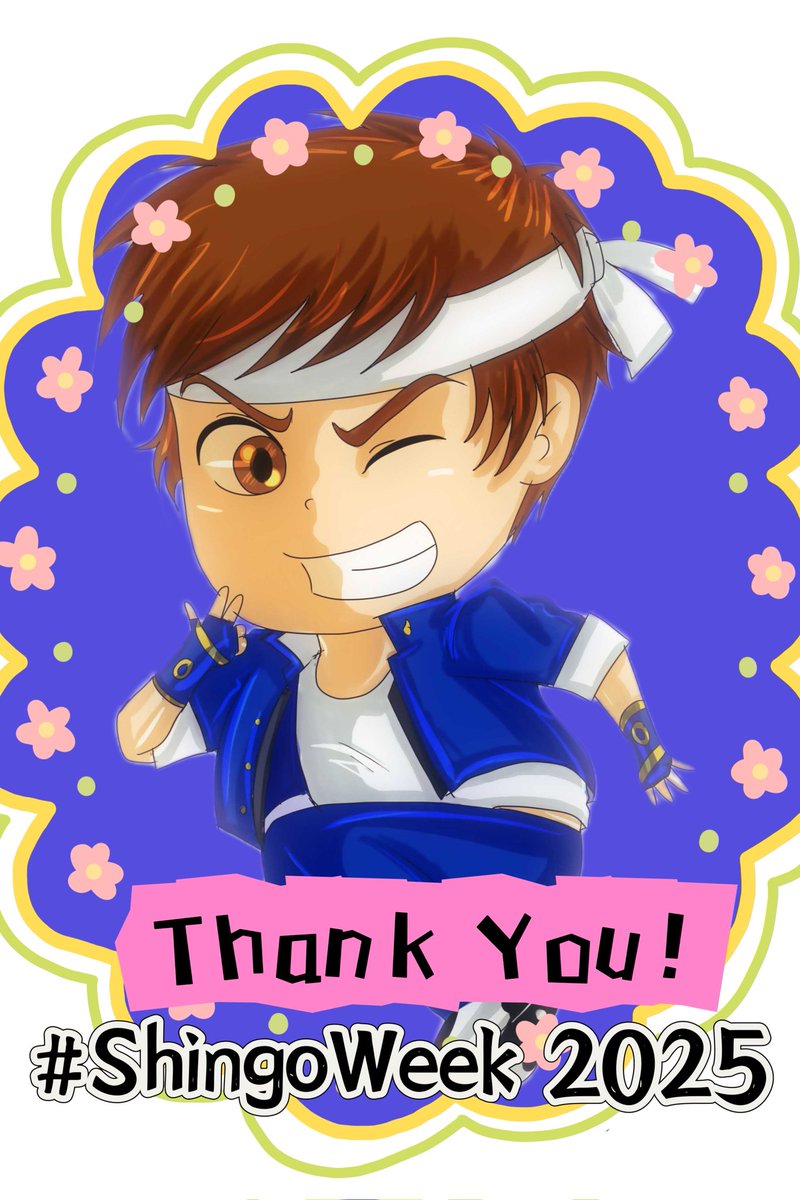 OyabunArt's tweet image. Hello, friends! I want to thank you all for participating in this year's #ShingoWeek!  Everyone's art is so beautiful, the goal of creating more Shingo art was met! I'll be working on another Shingo Week and a new list next year! Thanks so much, everyone!💙

#ShingoWeek2025 #KOF