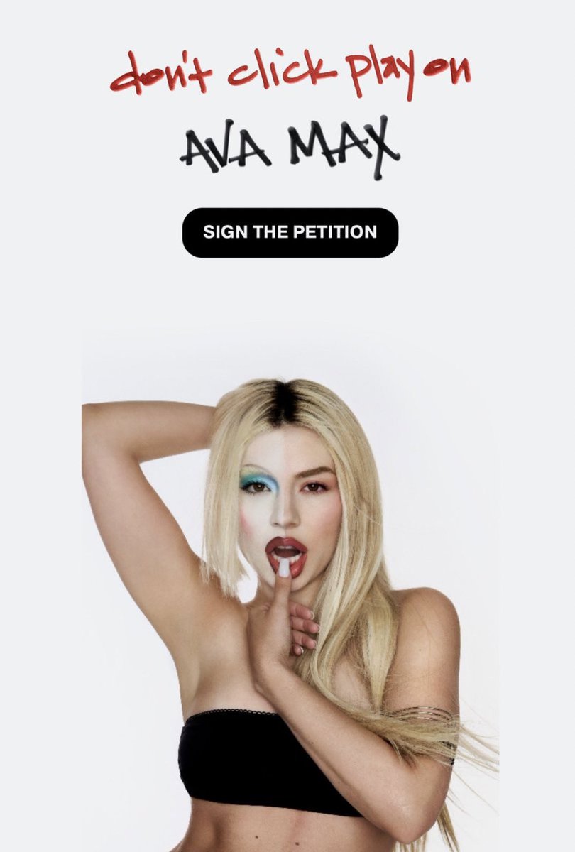 dirtyyicecream's tweet photo. tired of ava max sampling songs over and over again?

sign the petition now and don't click play on ava max!

https://t.co/qV12guUFNb https://t.co/FGn232ofkO