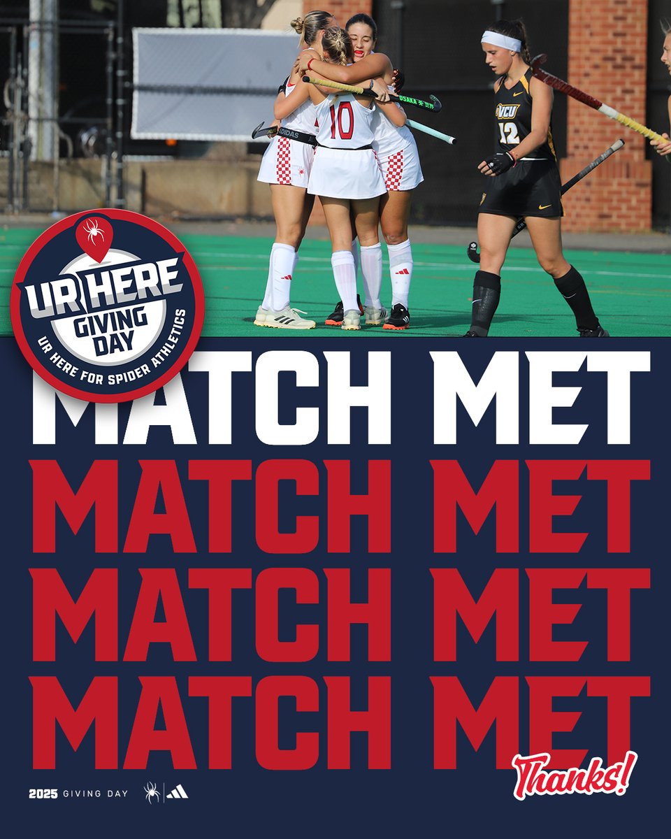 Spider fam, thanks to you, we have met our match goal! 

Thank you so much for your support and getting #URHere Giving Day off to a great start! Let's keep going! 

🎁 : spides.us/4lgW5wN #OneRichmond