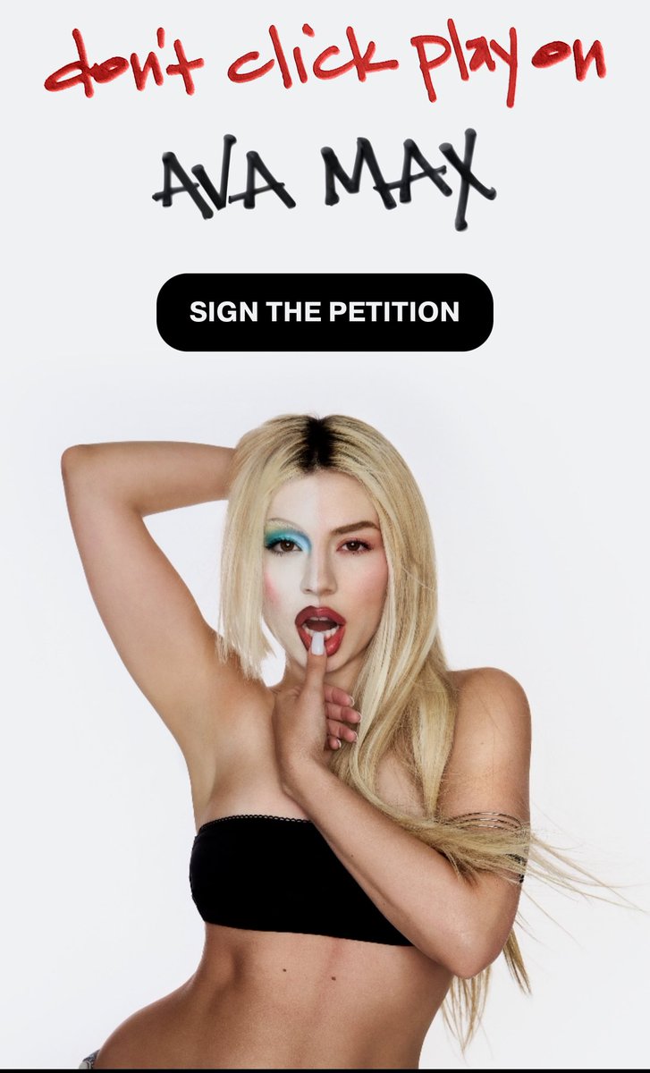 AvaMaxCanada's tweet photo. Ava Max has to stop making music. 

It’s getting just repetitive at this point. 

If you agree, please sign this petition

 https://t.co/U4sSF47mWL https://t.co/INpeJo6TA5