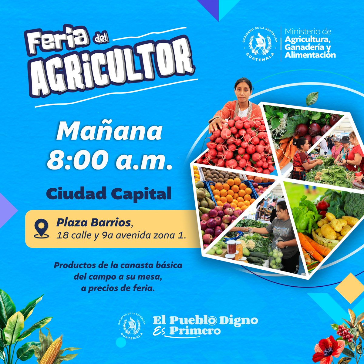Nos vemos mañana en Plaza Barrios, zona 1 capitalina. 🍎🥬🌽 #FeriaDelAgricultor