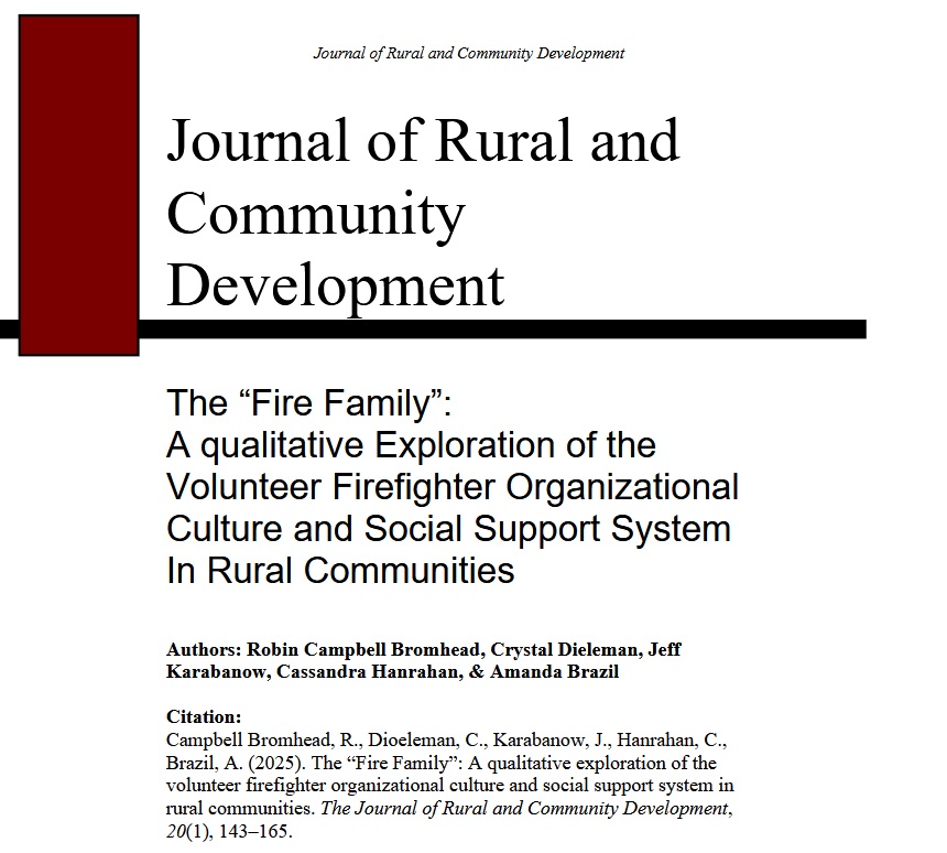 📢NEW PUBLICATION ALERT!

<a href="/SoundtheSirenNS/">Sound The Siren</a> study's key finding: the importance of the "Fire Family" as a significant aspect of the organizational culture &amp; support system for volunteer firefighters in rural Nova Scotia. 

🔗article below