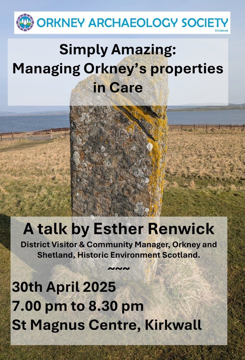 Orkney Archaeology (@oas_orkney) on Twitter photo OAS are pleased to announce that our next public talk is on Wed 30th April with Esther Renwick from <a href="/HistEnvScot/">Historic Environment Scotland</a> This is a free talk but as places are limited please book your seat via our website. This talk is unlikely to be filmed.
#orkney #archaeology
orkneyarchaeologysociety.org.uk/event/talk-by-… OAS are pleased to announce that our next public talk is on Wed 30th April with Esther Renwick from <a href="/HistEnvScot/">Historic Environment Scotland</a> This is a free talk but as places are limited please book your seat via our website. This talk is unlikely to be filmed.
#orkney #archaeology
orkneyarchaeologysociety.org.uk/event/talk-by-…