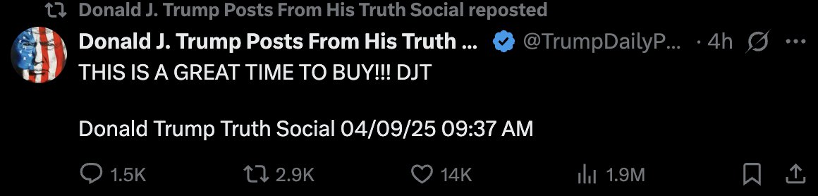 Markets are absolutely sending because of 90-day pause on Trump’s tariffs!

Look at his recent tweets, appeared to be he's one of the best crypto KOLs

His Hype Score on hype.fun might skyrocket gain 🚀

Join our community to discuss trending topics and share your