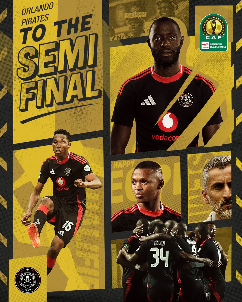 AfricaFactsZone's tweet photo. Orlando Pirates 🇿🇦 beat MC Alger  🇩🇿 1-0 on aggregate to qualify for the Semi Finals of the CAF Champions League.

Mamelodi Sundowns 🇿🇦 beat Esperance de Tunis 1-0 on aggregate to advance to the Semi Finals.

Stellenbosch 🇿🇦 beat Zamalek 🇪🇬 1-0 on aggregate to qualify for the Semi Finals of the CAF Confederation Cup.