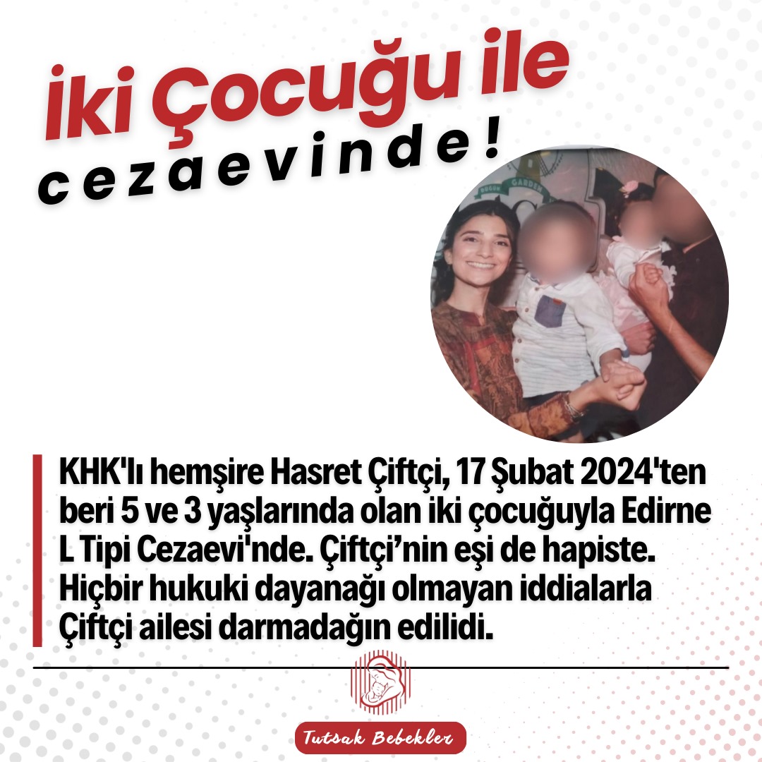 enes_germany's tweet photo. Hasret ÇİFTÇİ
KHK’lı Hemşire
YARGITAY 6 yıl 3 aylık cezasını bozdu...
Ancak Hasret Hanım hâlâ eşi ve 2 küçük çocuğuyla birlikte Edirne Cezaevi’nde tutuklu...
3 duruşmadır savunma hakkı bile verilmedi...

HasretÇiftçiye AcilTahliye https://t.co/mnEiv30CnY