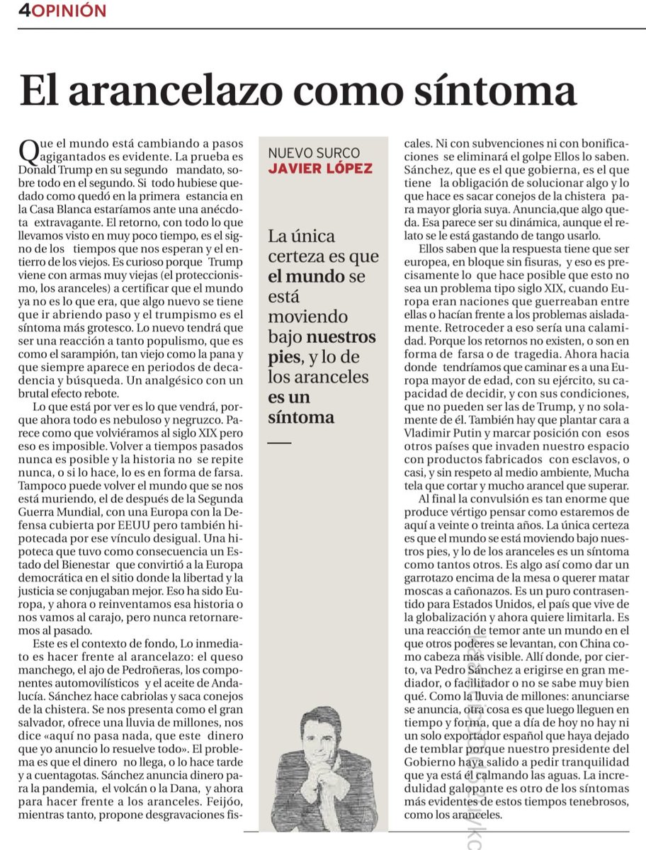 nuevosurco's tweet photo. "Parece como que volviéramos al siglo XIX, pero eso es imposible"
Mi columna de esta semana en los diarios de #Promecal
#aranceles #Europa #Trump https://t.co/kHTgf2SBhm