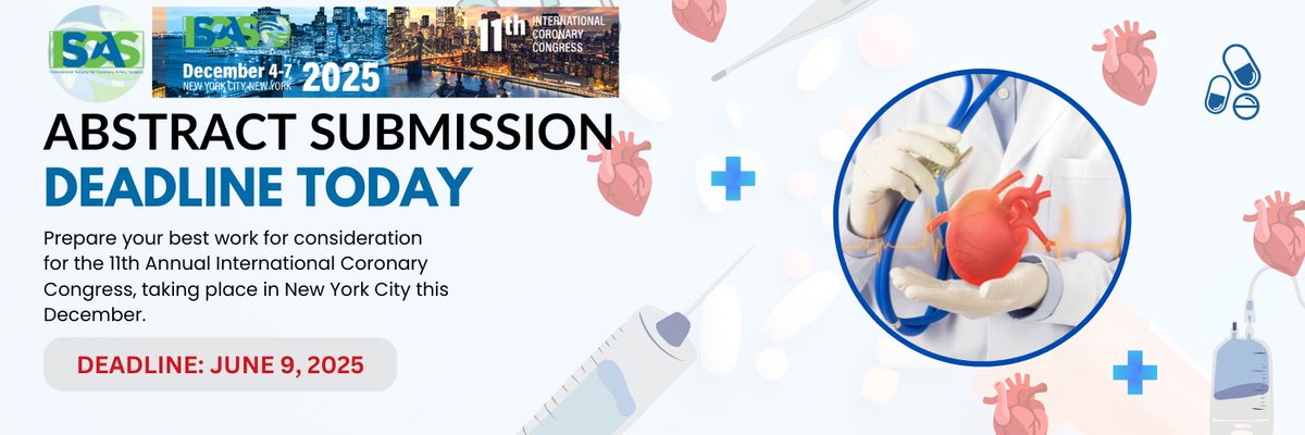 ISCAS (@iscascoronary) on Twitter photo **🚀 It’s Deadline Day! 🎊** Today is the day! 🚨 Make sure your abstracts for the 11th Annual International Coronary Congress are submitted by midnight! ⏱️ Let’s make coronary health our priority! ❤️🌍 #ICC2025 <a href="/GianTorre610/">Gianluca Torregrossa</a> **🚀 It’s Deadline Day! 🎊** Today is the day! 🚨 Make sure your abstracts for the 11th Annual International Coronary Congress are submitted by midnight! ⏱️ Let’s make coronary health our priority! ❤️🌍 #ICC2025 <a href="/GianTorre610/">Gianluca Torregrossa</a>