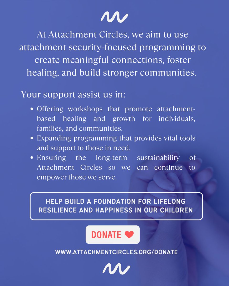 Healing starts with connection.

Please help us support parents and primary caregivers through materials and programming that promote attachment security-centred programming. 
Your donation = more impact.
🔗attachmentcircles.org/donate
#Donate #AttachmentCircles