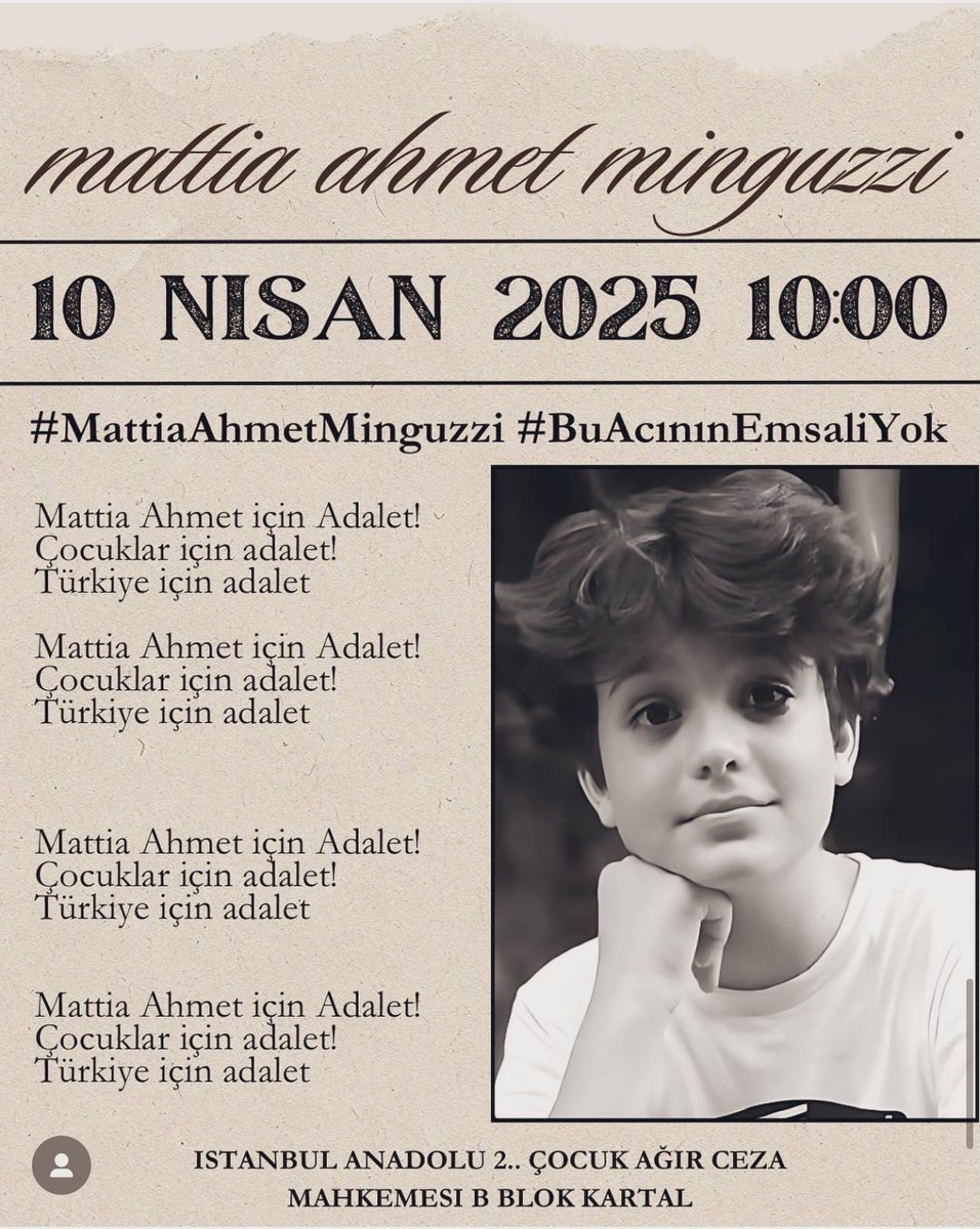 Yasemin’in, Andrea’nın, Ayşenur’un, Binnur ablanın, Aylin’in; tüm ailenin tek bir isteği var.
Adalet yerini bulsun. Bugün değilse bile yarınlarda.. 
Matia Ahmet melek oldu. Başka çocuklar ailelerinden ayrı kalmasın.. 
Yarın bir milat olsun..

#AhmetMinguzziEmsalOlsun