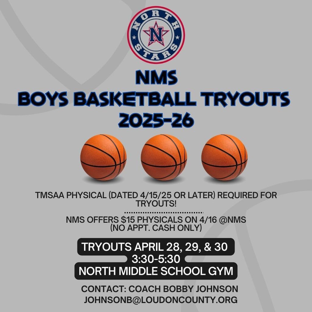 northmiddlestar's tweet photo. π NMS Boys Basketball Tryouts βοΈ π
April 28-30 | β° 3:30β5:30PM π Must have a sports physical dated after April 15, 2025 to try out! π΅ Get yours at NMS Physicals Night for just $15 (cash only)! Letβs go, Basketball Stars! π« #NorthNation #NMSSports https://t.co/CNUefAP3xe