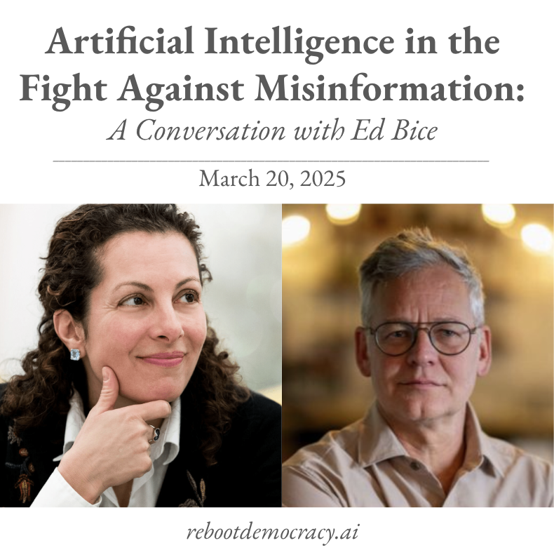 BurnesCenter's tweet photo. How do we fight misinformation when traditional strategies fail? @edbice of @meedan joined @bethnoveck for our Rebooting Democracy series to explore AI-powered, community-based solutions. Read more and watch the recording: https://t.co/TR7NuZwkeM https://t.co/7r7kHNMSSu