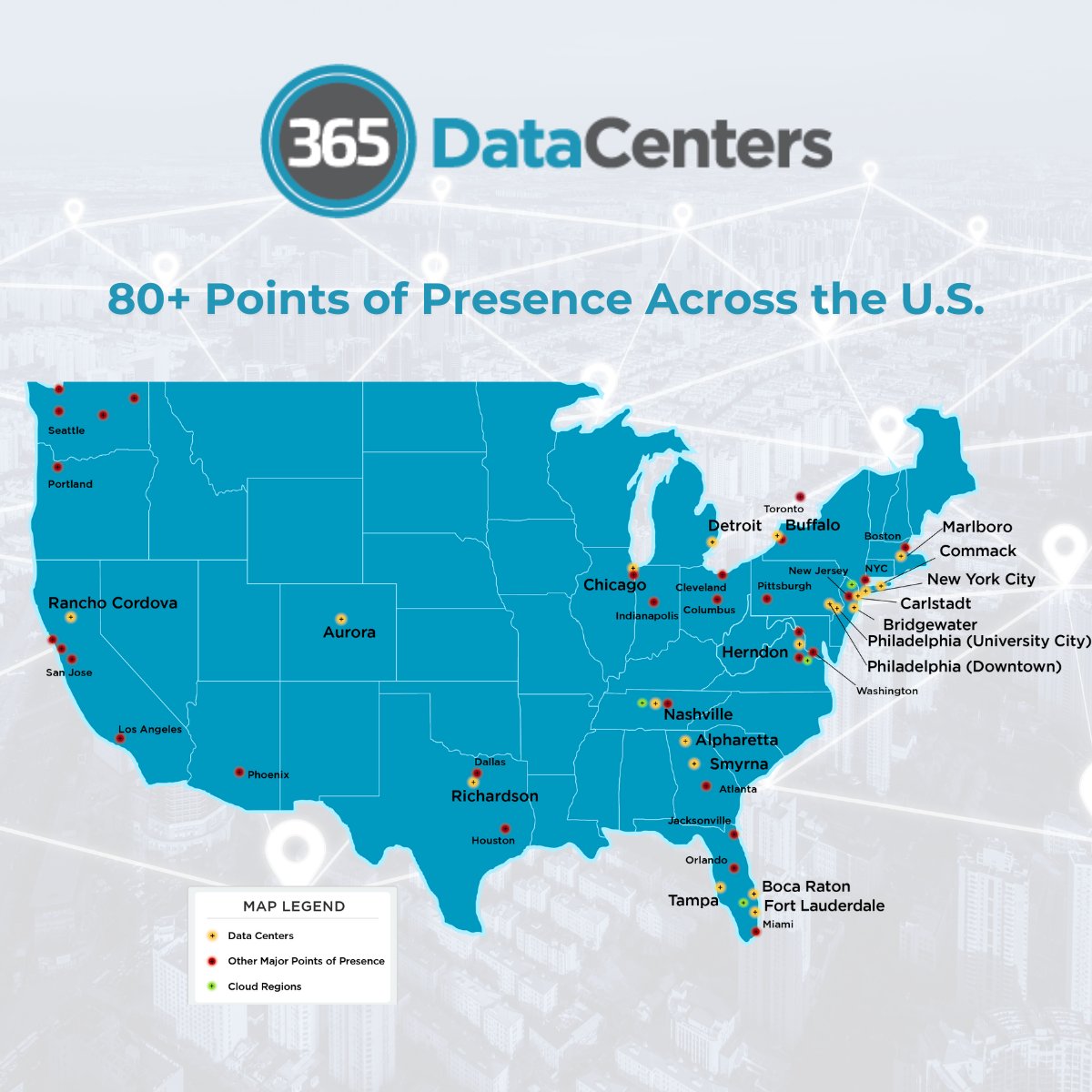 #365DataCenters offers cutting-edge #network #infrastructure with 80+ #PointsofPresence interconnected with 20 365 #datacenters distributed across the U.S. to keep you #connected. Discover how we can empower your digital future: 365datacenters.com/network-connec… #technology #IT #IaaS #Data