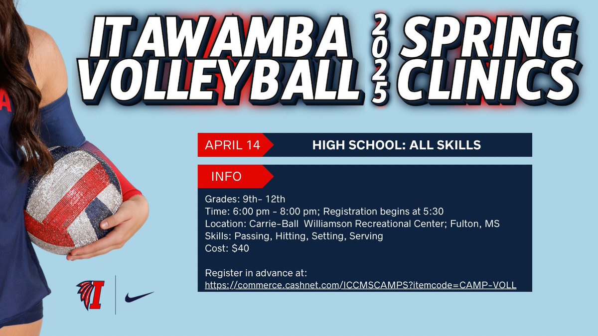Our FINAL High School All Skills Clinic is Monday night! Use the link below to register prior to the start of clinic! As always, walk up registration will also be available! We can’t wait to see you Monday night! #RollTribe
🔗: 
commerce.cashnet.com/ICCMSCAMPS?ite…