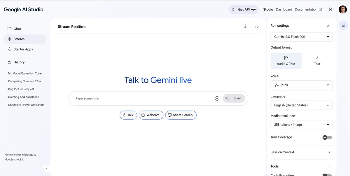 Excited to share that the Live API is now ready for production use and featuring:

- Support for 30 new languages
- Support for 2 new voices 
- New voice detection configurations
- Longer sessions (with sliding context window)
- Higher rate limits

and a new UI to test it all 🧵