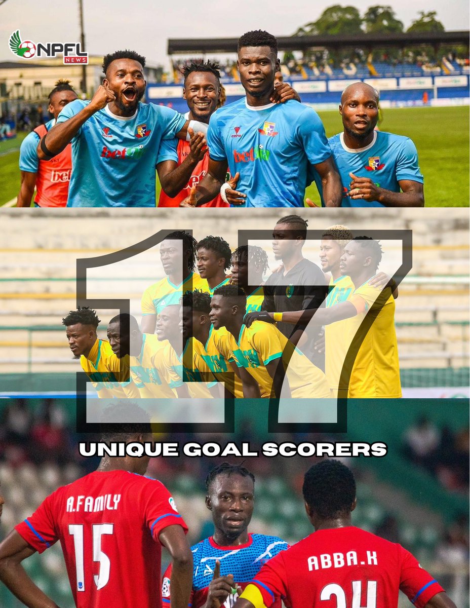 NPFL_News's tweet photo. 17 - Remo Stars FCβs Joseph Abahβs goal in #LOBREM put them in a unique class.
The Sky Blue Stars now join Plateau United & Tornadoes as the teams with the highest number of unique goal scorers this season, with all 3 sides boasting 17 different players on the scoresheet so far. https://t.co/dmlHEz2STC
