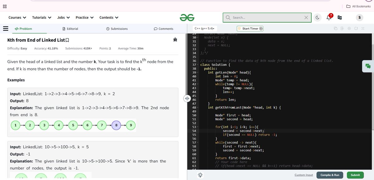 Shivam1059's tweet photo. today I am solve 2 Linked List Problem 🎯🧑‍💻
✅Delete node in Linked List
✅Kth from End of Linked List https://t.co/9ttfajP0W3