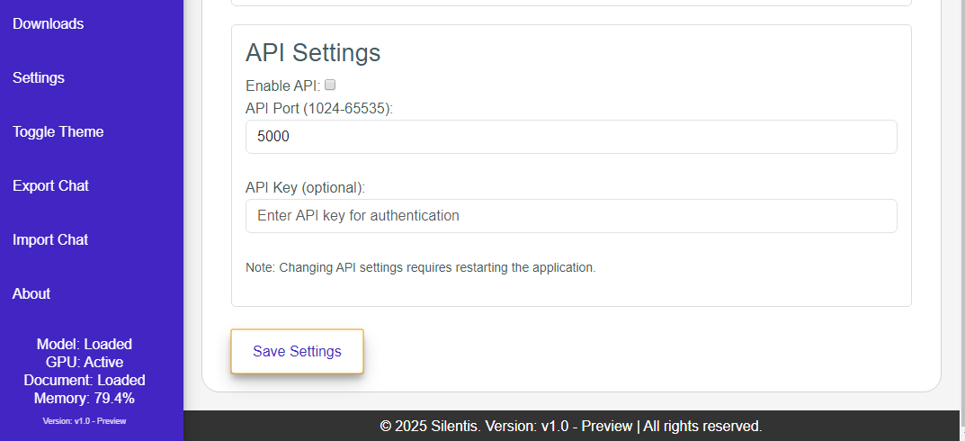 Silentisproject's tweet photo. Silentis V1.0 Preview -  API + API Key Authentication A Step Toward Silentis Enterprise

Imagine a team of developers querying the AI from their workstations, or a small office accessing a shared knowledge base—all without leaving your secure local network.

#AI #Artificialintelligence #offlineai #silentis #bnb