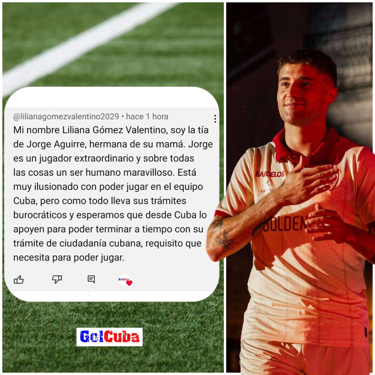 🗣️ "Jorge Aguirre está ilusionado con poder jugar para Cuba, pero lleva sus trámites burocráticos. Esperemos que desde Cuba lo apoyen para tramitar en tiempo su ciudadanía."

Comentario de la tía del jugador de Gil Vicente en GolCuba, nuestra plataforma en Youtube.

❤️🇨🇺