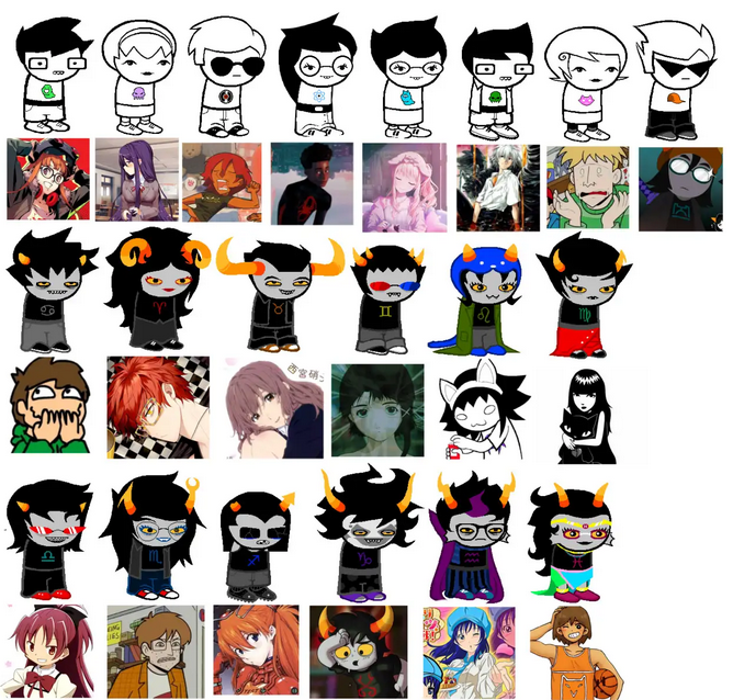 anonstuck's tweet photo. homestuck characters but i gave each of them a crackship because i thought it would be funny.. rate my work as cupid https://t.co/VBqeEOxHlZ