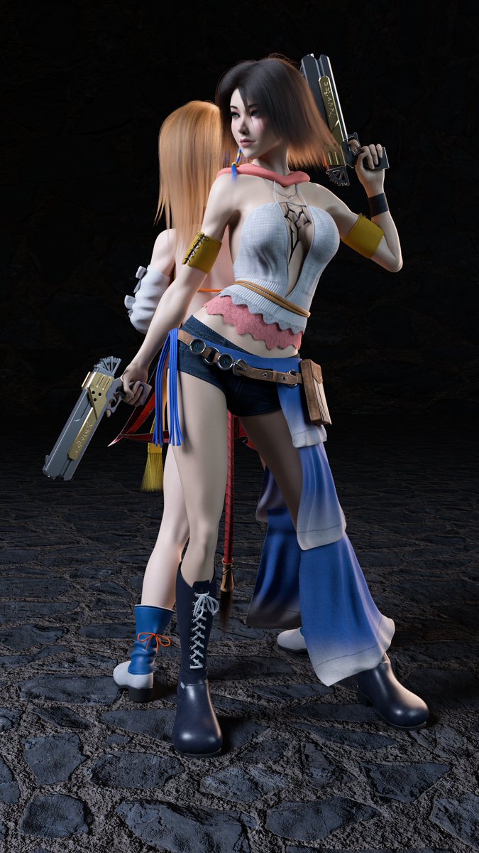 Scarlex3d's tweet photo. My Rikku and Yuna models in the same scene, watching each others back.

#b3d #3Dart #Rikku #Yuna #FinalFantasy #finalfantasyx #FFX #FFX2 #FF10 https://t.co/ogECC5ZD2S