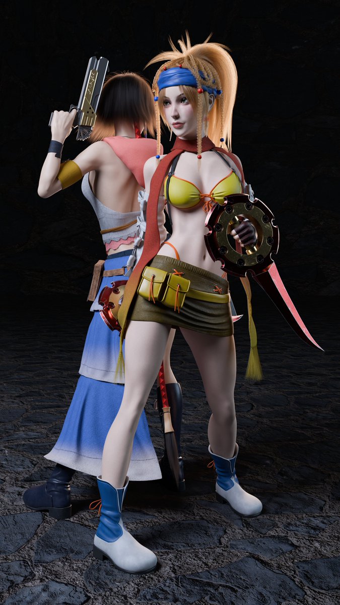 Scarlex3d's tweet photo. My Rikku and Yuna models in the same scene, watching each others back.

#b3d #3Dart #Rikku #Yuna #FinalFantasy #finalfantasyx #FFX #FFX2 #FF10 https://t.co/ogECC5ZD2S