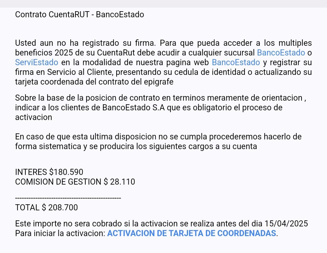 costancho's tweet photo. @BancoEstado Me llegó como correo spam. ¿Es fake?. https://t.co/4Tzd0DRBJn