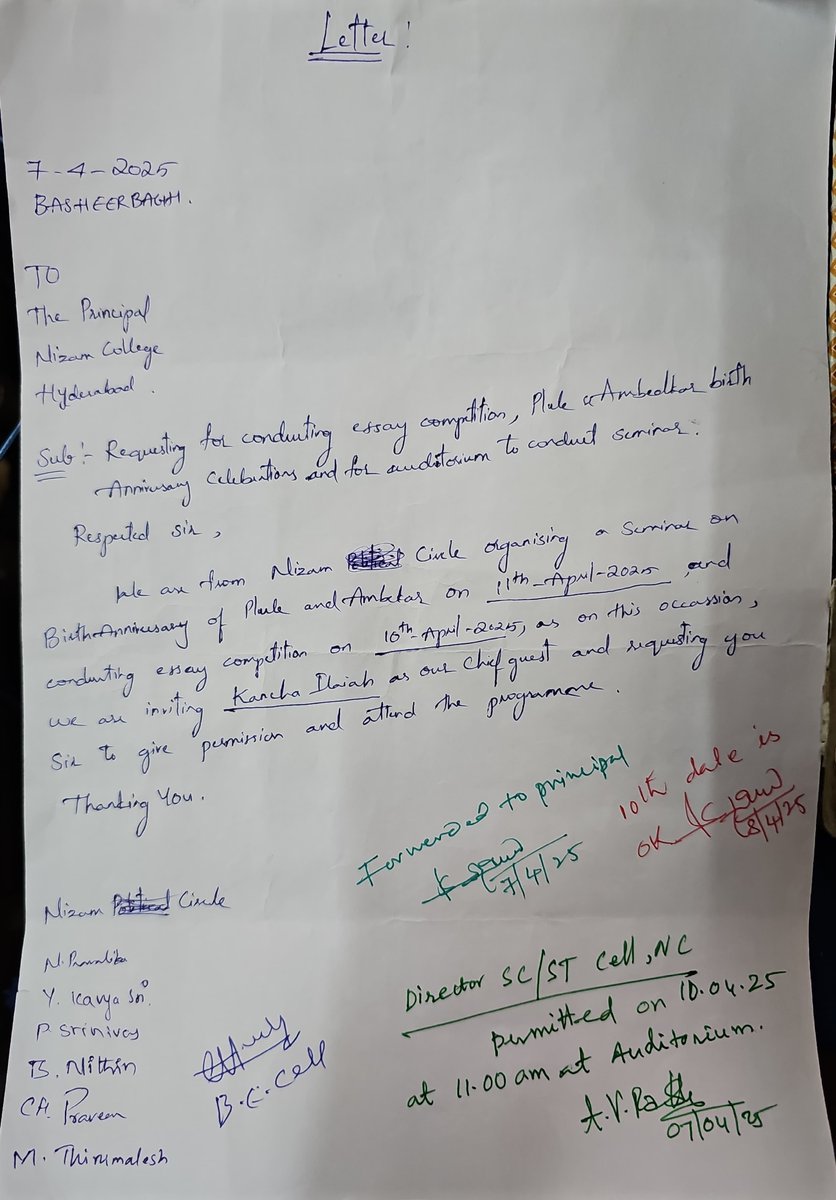 battanithin5's tweet photo. నిజం కళాశాలలో బహుజన మహనీయుల జయంతిని జరగకుండా కక్షపూరితంగా అడ్డుకున్న ప్రిన్సిపల్ AV రాజశేఖర్ 
విద్యార్థులు సొంతంగా నిధులతో ఉత్సవాలకు పర్మిషన్ అడగగా 7వ తారీఖున పర్మిషన్ ఇచ్చిన ప్రిన్సిపల్ 13 గంటల సమయం ఉంది అనగా ప్రోగ్రాం క్యాన్సల్ అని అనౌన్స్ చేసారు @revanth_anumula @kt https://t.co/Asj2qXlfJt
