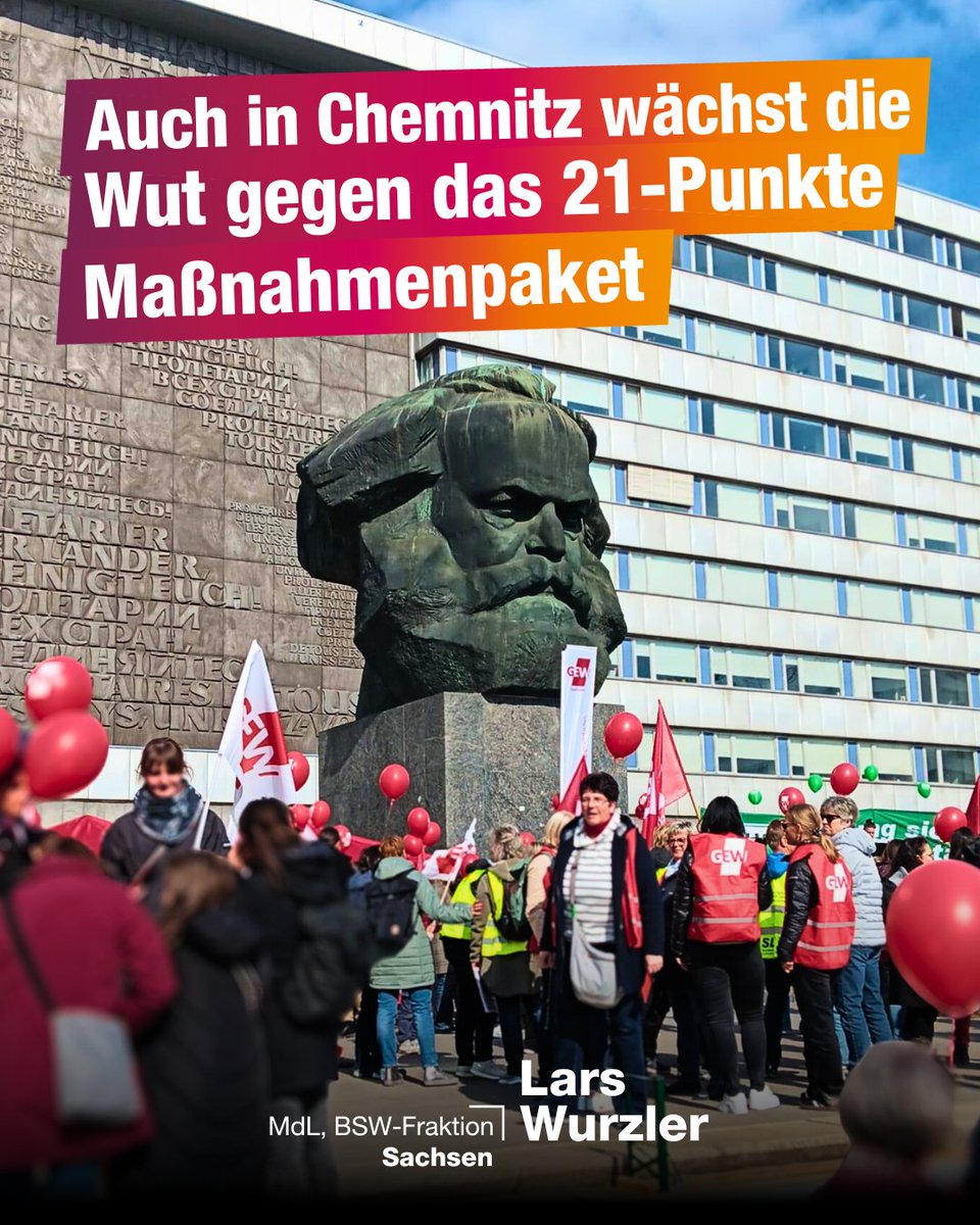 lars_wurzler's tweet photo. Heute hielt der Abgeordnete Lars Wurzler aus der #BSW-Fraktion auf der Demonstration der Gewerkschaften gegen das geplante 21-Punkte-Maßnahmenpaket in Chemnitz eine Rede.
Es zeigt sich: Die Wut über das 21-Punkte-Maßnahmenpaket wächst immer weiter!
#Bildung #Sachsen #c0904 https://t.co/uRQSpy3wXf