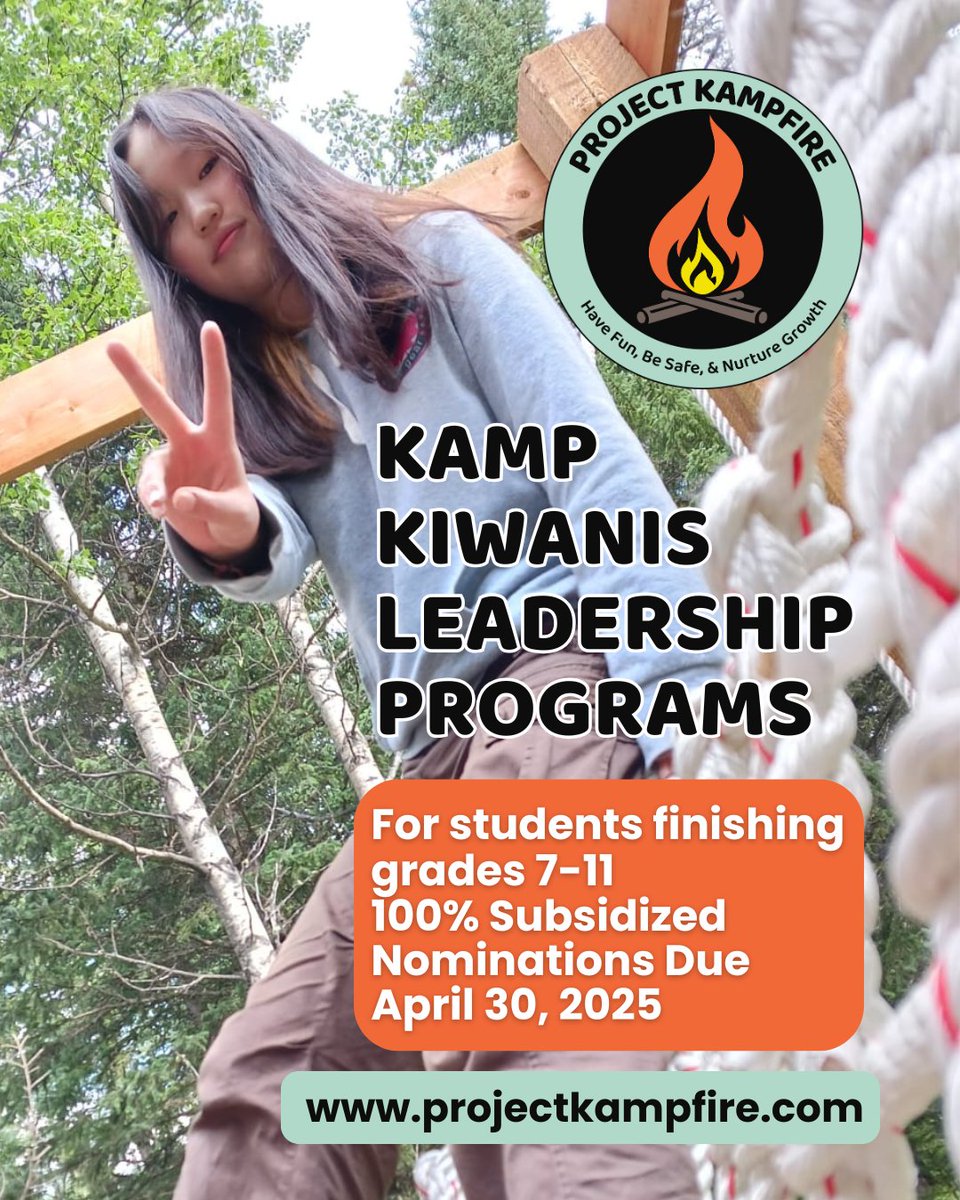 projectkampfire's tweet photo. 📷 Have you heard? Kamp Kiwanis Summer Camp and Leadership Program Nomination Forms are now available! For more info: https://t.co/3IRtHCJqOf
📷Nomination Forms are due April 30, 2025
#projectkampfire #kampkiwanisyyc #73yearsofkamp https://t.co/FtJnfEPSIA
