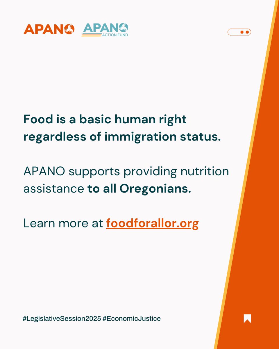 APANOCUF's tweet photo. APANO is proud to support SB 611: Food for All Oregon! 🥙🧡

Food is a basic human right regardless of immigration status. APANO supports providing nutrition assistance to all Oregonians. 

#ORPol #ORLeg #LegSession2025 https://t.co/lcXY3jVdwb