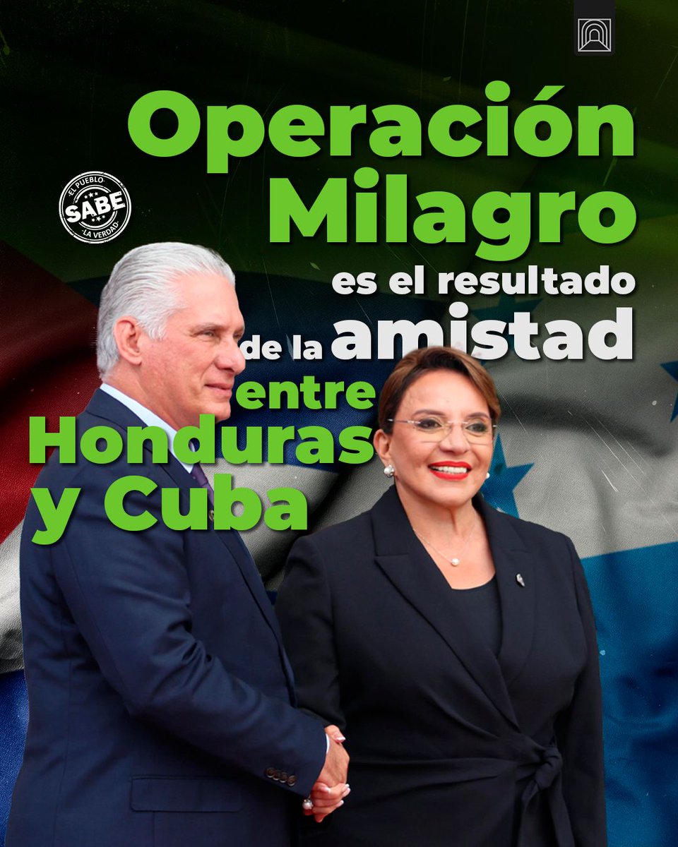 🇭🇳🇯🇴La Operación Milagro es reflejo vivo de la amistad entre Honduras y Cuba!
Un acto de solidaridad y esperanza que une a nuestros pueblos y devuelve la vista a más hondureños.
¡Que viva la hermandad latinoamericana! ¡Viva la Patria Grande!🇯🇴🇭🇳✌🏽