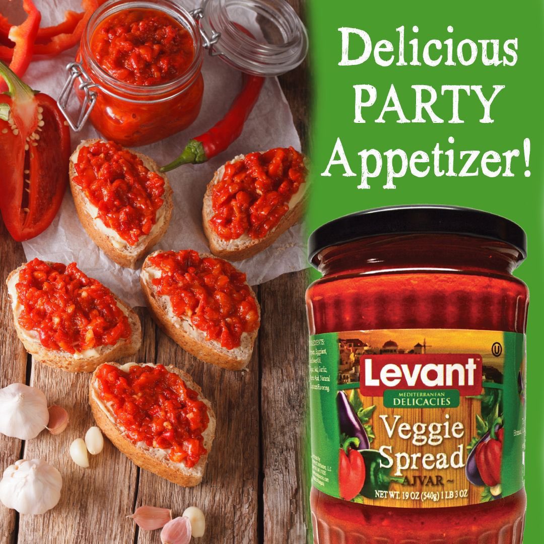FoodsLevant's tweet photo. Buy our Ajvar Veggie Spread at @MarketBasket for a delicious versatile treat! Spread it on toast, use it as a dip, or add it to sauce 🍝❤️

#spread #dip #appetizers #snacking #groceries #cooking https://t.co/BLIywG3JfX