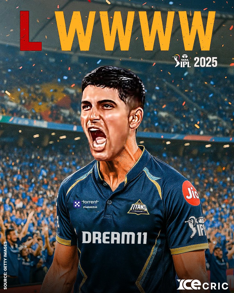 icecric_news's tweet photo. Shubman Gill leads from the front! 💪🔥
@gujarat_titans bounce back strong with 4 consecutive wins after a tough start!
Gujarat Titans's Record so far: L-W-W-W
📸: Generated by AI
#TATAIPL #IPL2025 #GT #ShubmanGill #TitansRising #VictoryRun #IPLonICE https://t.co/t16aDoAXUg