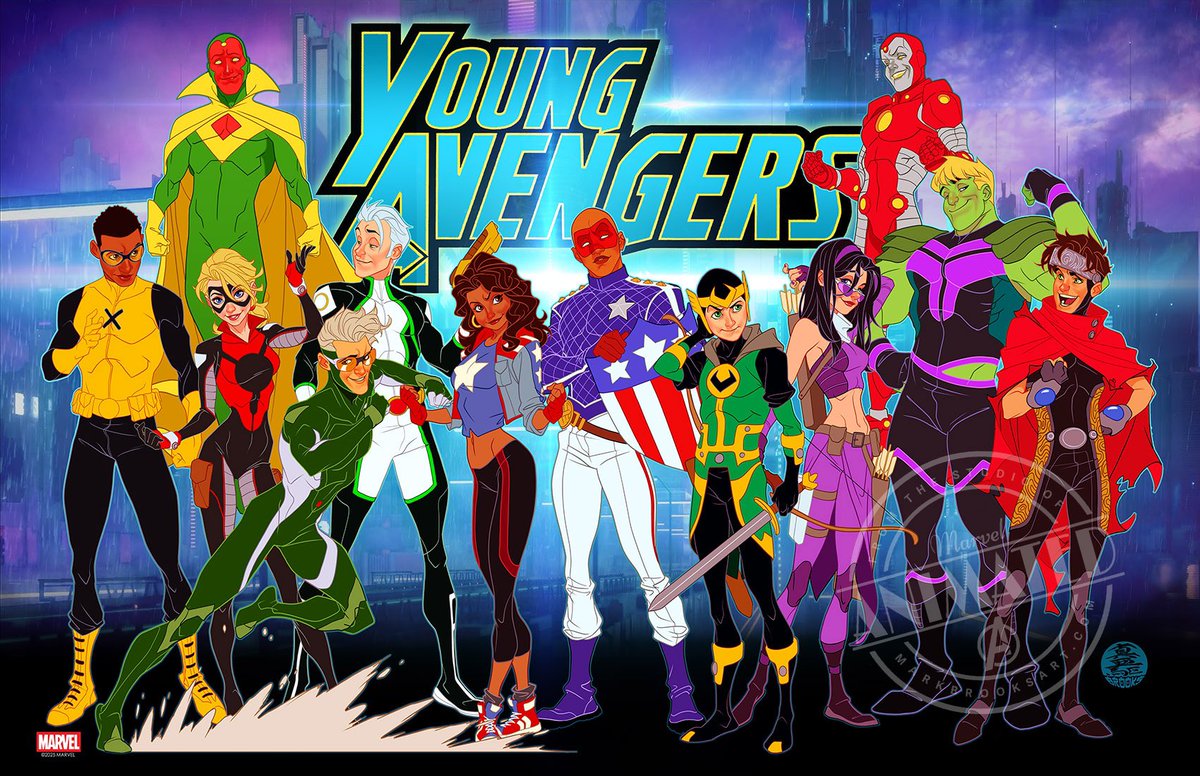 MarkBrooksArt's tweet image. All the animated Young Avengers including 3 new additions I never posted. I’ll have this print plus 6 more Avengers prints at #C2E2 this weekend. Also launching on my website tomorrow!