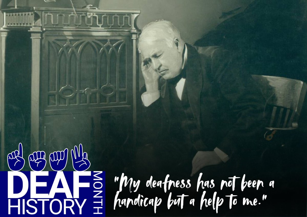 Inventor. Innovator. Deaf.
Thomas Edison, who lost most of his hearing as a child, created the lightbulb, phonograph, and more.
He said his deafness helped him focus on his work.
 💡Learn about Edison’s life: bit.ly/3XQeAxQ
#deafhistorymonth #esu13