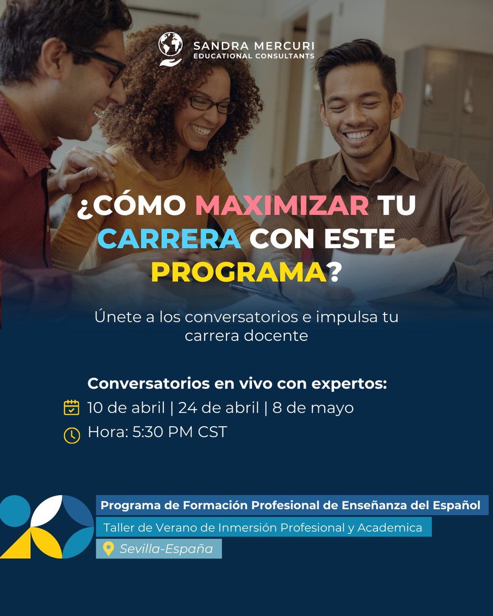 Want to enhance your Spanish teaching practice?
Join our live talk this Thursday, April 10 at 5:30 PM (CT) and learn about our immersive summer course in Seville, Spain.
🌟 Grow your skills and connect!
🔗 Register: forms.gle/HzoaJVp1KHghHr…
🌐 Zoom: us06web.zoom.us/j/88384166396?…