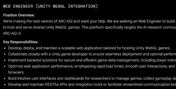 ARC Prize招聘Web工程师开发下一代AGI基准测试