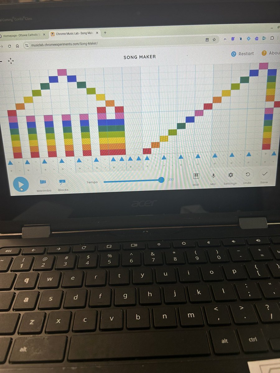 MsKeyota's tweet photo. When everyone creates a different sound pattern and then we play them simultaneously to create one song. #Googlemusiclab #music #electronicmusic @OttCatholicSB @CorpusOCSB https://t.co/UccOUMcfpz