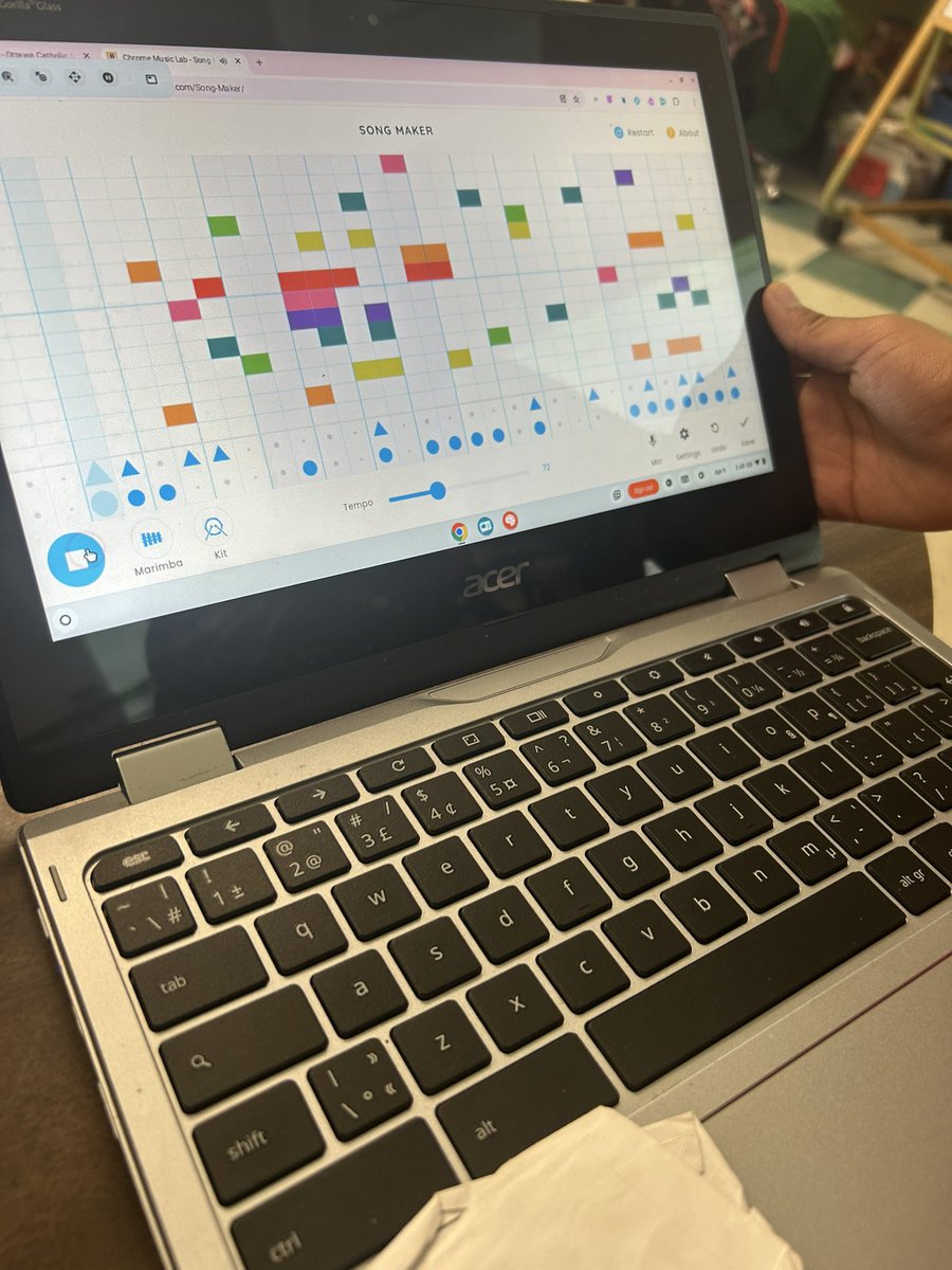 MsKeyota's tweet photo. When everyone creates a different sound pattern and then we play them simultaneously to create one song. #Googlemusiclab #music #electronicmusic @OttCatholicSB @CorpusOCSB https://t.co/UccOUMcfpz