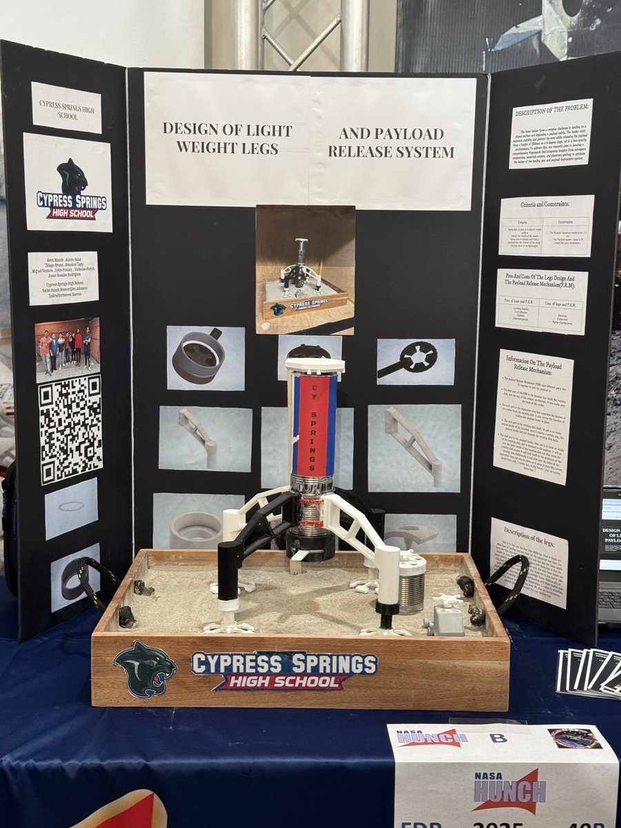 CySpringsHS's tweet photo. Big Panther congratulations to our brilliant Engineering students for being named finalists in the HUNCH Prototype Program! Their prototype will be reviewed and tested by NASA at the Space Center Houston.๐ #PantherProud #CySpringsHS https://t.co/39P533DdrY