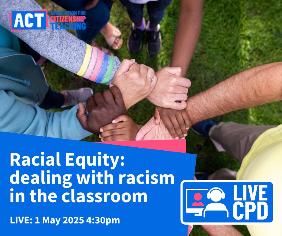 ACitizenshipT's tweet image. Want to feel more confident tackling #racism in the classroom?  Join us on 1 May for a CPD session with Amit Puni on responding to racist language, handling tough conversations &amp;amp; building an inclusive school culture.  🎟️ Book now: ow.ly/4cN250Vsg8o 

#EdChatUK