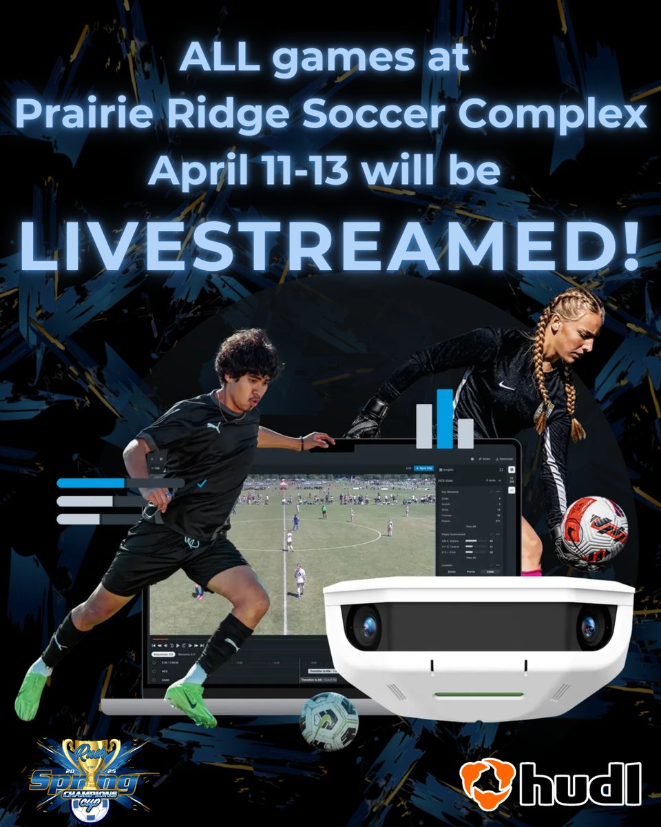 IowaRush_South's tweet photo. 🎥 Catch Rush Spring Cup soccer games on Hudl! 
New this year -- ALL 14 fields at Prairie Ridge will be livestreaming game action all weekend!

Check out the Rush Hudl page https://t.co/Uk4DO0Rfar for more details.

#rushspringcup @Hudl https://t.co/drhpTu8ZJh