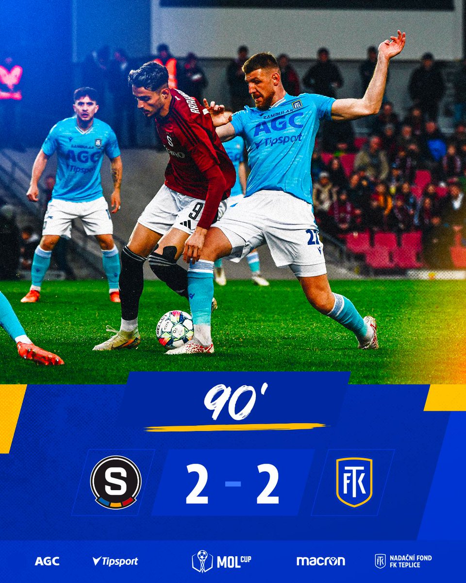 FK_Teplice's tweet photo. ℹ️ Tepličáci to jsou nervy! Jdeme do prodloužení! Další vedení Sparty tentokrát dorovnal z penalty Daniel Trubač.
#️⃣ #fkteplice #MOLcup #SPATEP https://t.co/2t5VoLi5wQ