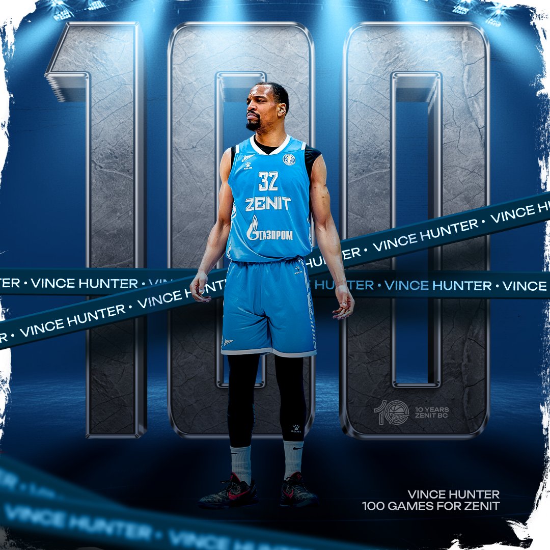 Today Vince Hunter played his 100th official game for Zenit! 🦁💙

The center became the 19th player and the 8th foreigner to join the Saint Petersburg team's "Club 100".

Congratulations to <a href="/2easy32/">Vince Hunter</a> on this milestone!