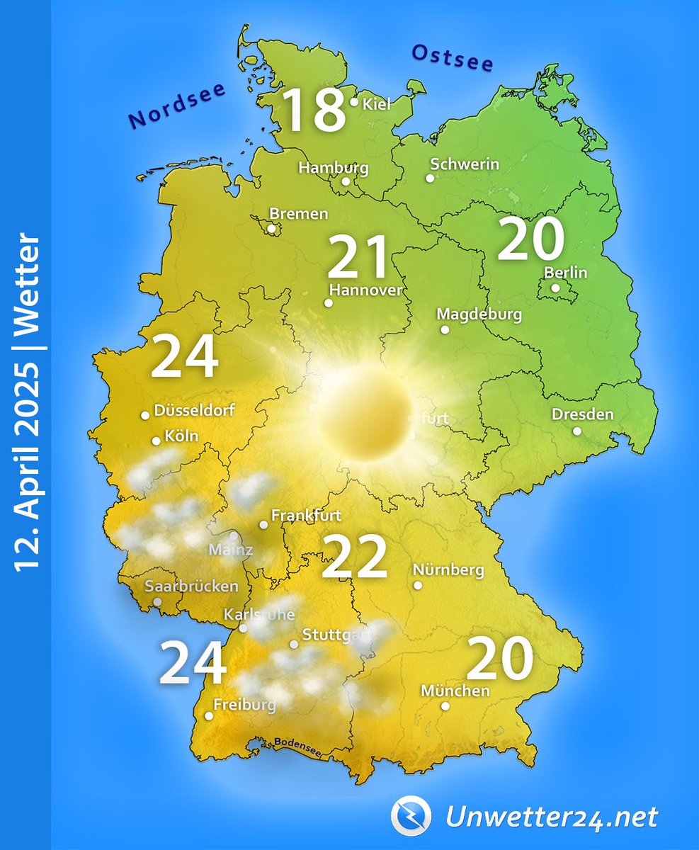 Unwetter24net's tweet photo. 🌤️ Sommertage: Bald 25 Grad und mehr möglich 🌷
Bereits am kommenden Samstag sind Höchstwerte bis 24 Grad zu erwarten. Knacken wir nächste Woche dann die 25-Grad-Marke?
Die Aussichten: https://t.co/xfPo0qfUwK
#Wetter #25Grad #Frühling #Sommer https://t.co/TOx9w0dsoQ